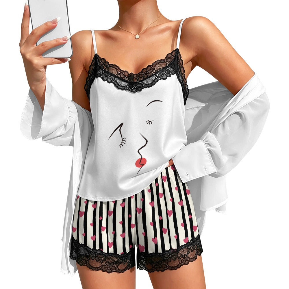 Lace-trimmed camisole and shorts pajama set