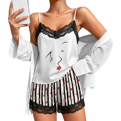 Lace-trimmed camisole and shorts pajama set