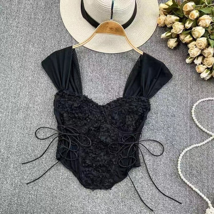 Sweet and Spicy Girl Sexy Lace Bra with Inner Strap, Self Padded Chest, Fish Bone Strap Top, Slim Fit Tank Top