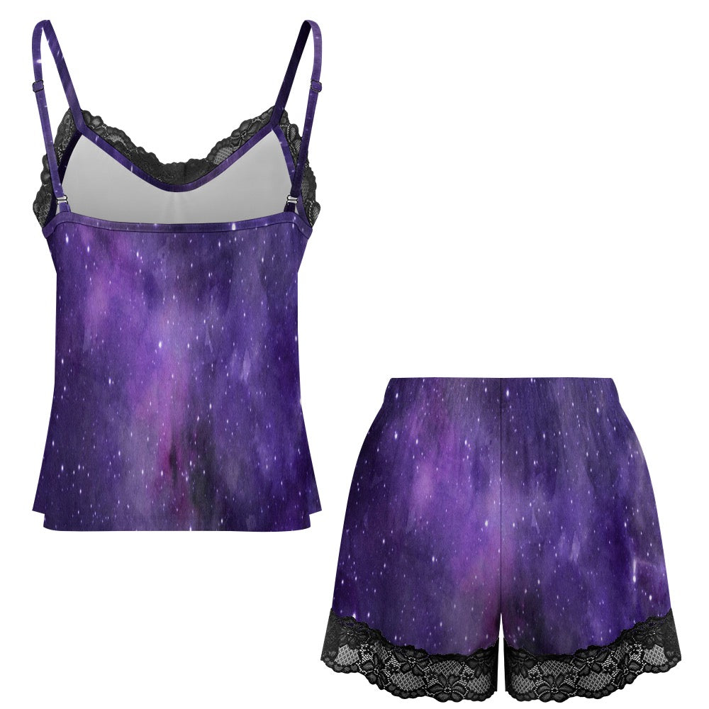 Lace-trimmed camisole and shorts pajama set