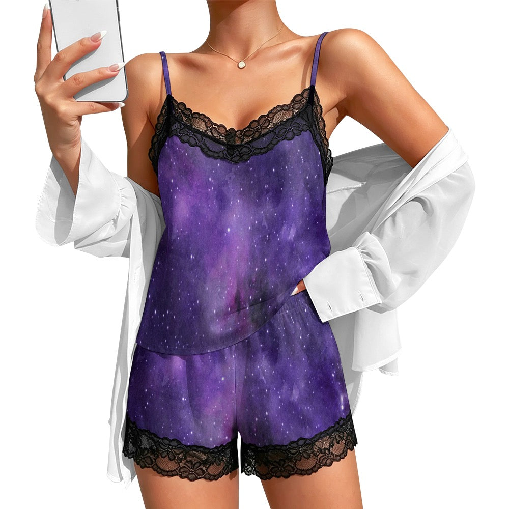 Lace-trimmed camisole and shorts pajama set