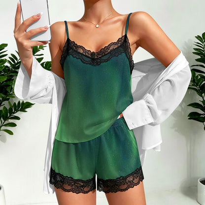 Lace-trimmed camisole and shorts pajama set