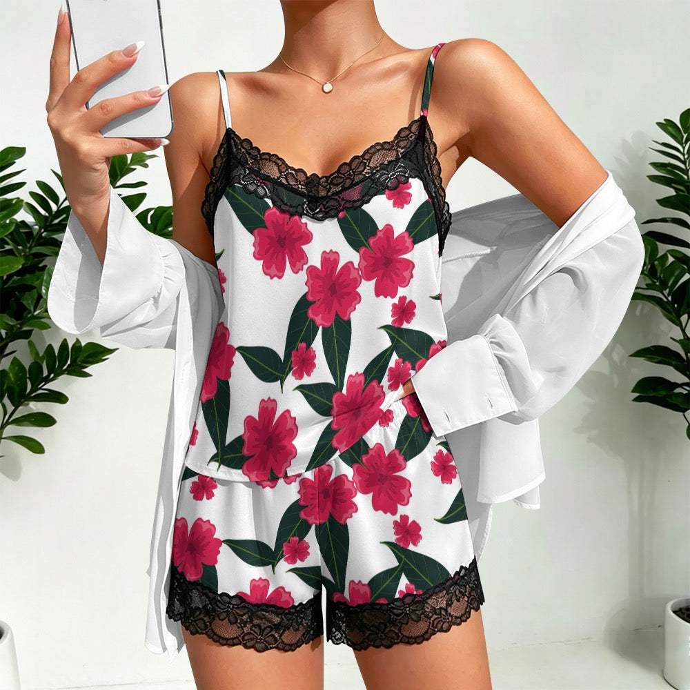 Lace-trimmed camisole and shorts pajama set