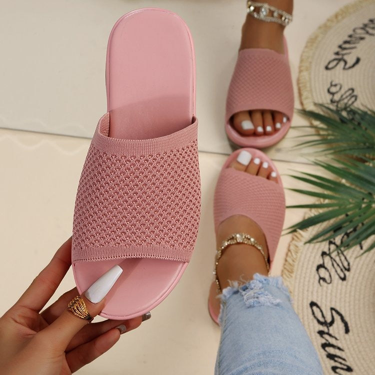 New Knitted Thick Sole 36-43 Large Flat Bottom Slippers for Women