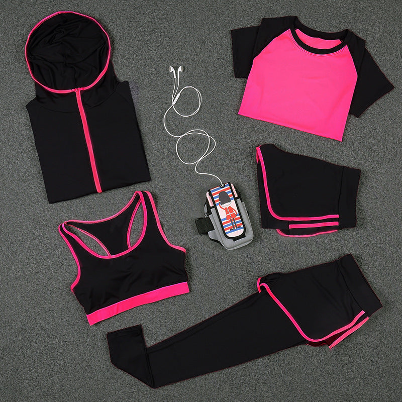 5 PCS Women Yoga Set for Running T-Shirt Tops Sports Bra Vest Fitness Pants Short sleeve Shorts Pant Gym Workout Sports Suit Set