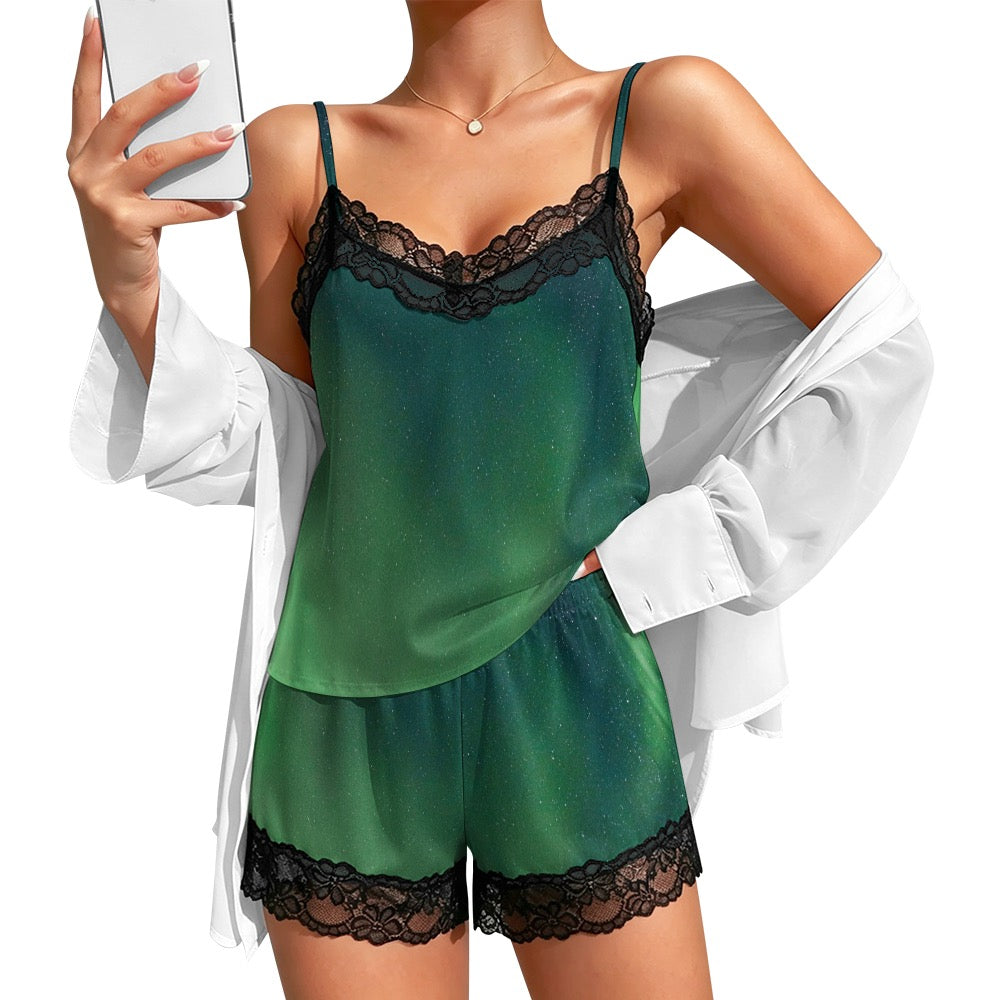 Lace-trimmed camisole and shorts pajama set