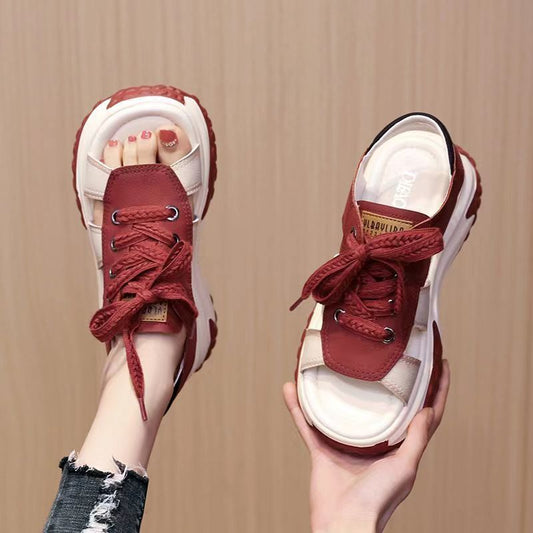 Thick-soled Casual Sandals Summer New Peep Toe Non-slip Lace-up Versatile Sneakers
