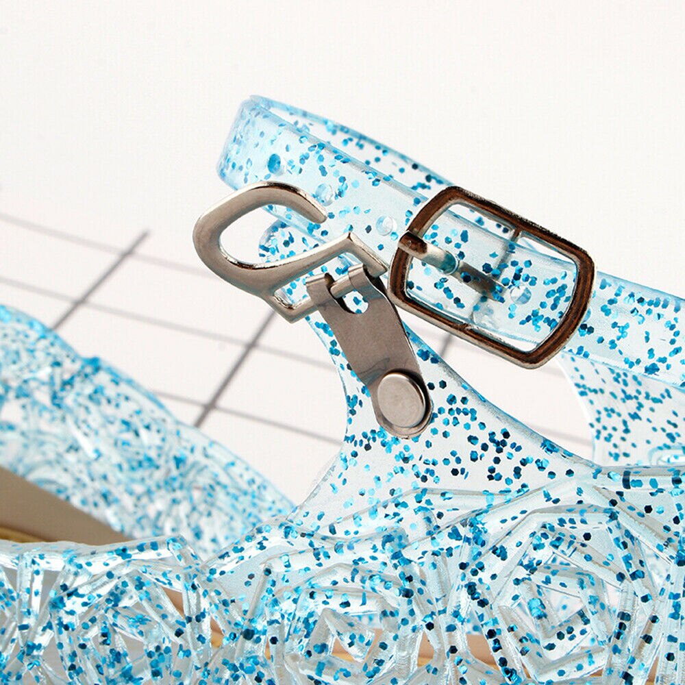 New Kids Girls Crystal Jelly Sandals Princess Blue Cosplay Party Dance Shoes