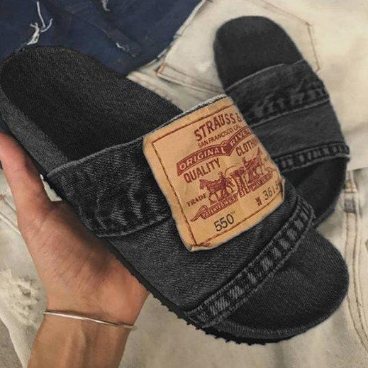 New Trendy Shoes, Summer Fashion Thick Sole, One word Matsuke, Cowboy Letter Cool Slippers for Women