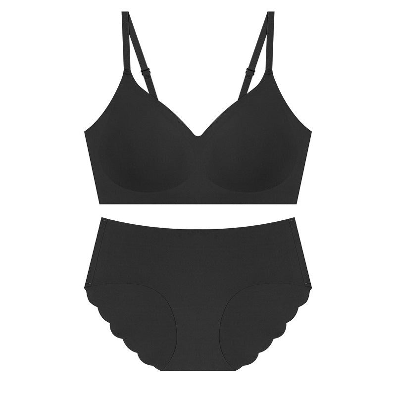 Japan And South Korea's Hot Style Seamless Underwear Women's Beauty Back Thin No Steel Ring Small Chest Gathered Show Big Bra Set