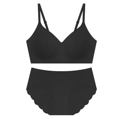 Japan And South Korea's Hot Style Seamless Underwear Women's Beauty Back Thin No Steel Ring Small Chest Gathered Show Big Bra Set