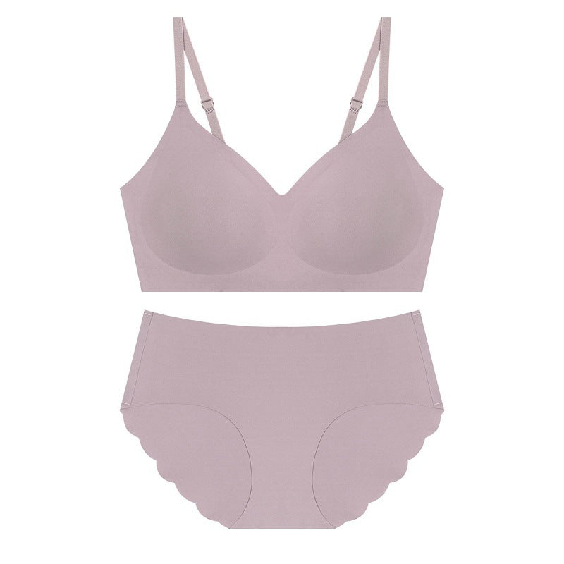 Japan And South Korea's Hot Style Seamless Underwear Women's Beauty Back Thin No Steel Ring Small Chest Gathered Show Big Bra Set