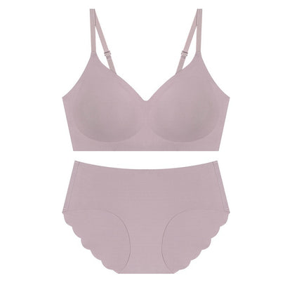 Japan And South Korea's Hot Style Seamless Underwear Women's Beauty Back Thin No Steel Ring Small Chest Gathered Show Big Bra Set