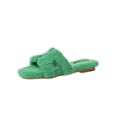 Wearing 7 colors lamb fur slippers for external wear women's H-shaped suede one line drag