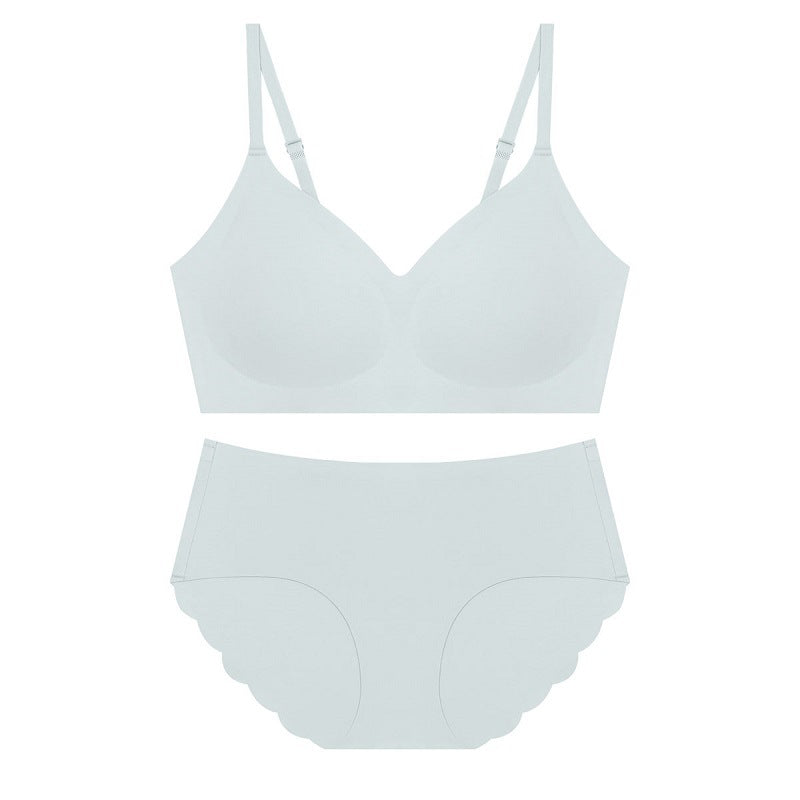 Japan And South Korea's Hot Style Seamless Underwear Women's Beauty Back Thin No Steel Ring Small Chest Gathered Show Big Bra Set