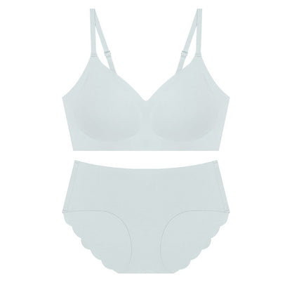 Japan And South Korea's Hot Style Seamless Underwear Women's Beauty Back Thin No Steel Ring Small Chest Gathered Show Big Bra Set