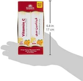 Sunshine Nutrition Vitamin C Orange Effervescent 20 Tablets x Pack of 2) (40 tabs)