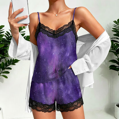 Lace-trimmed camisole and shorts pajama set