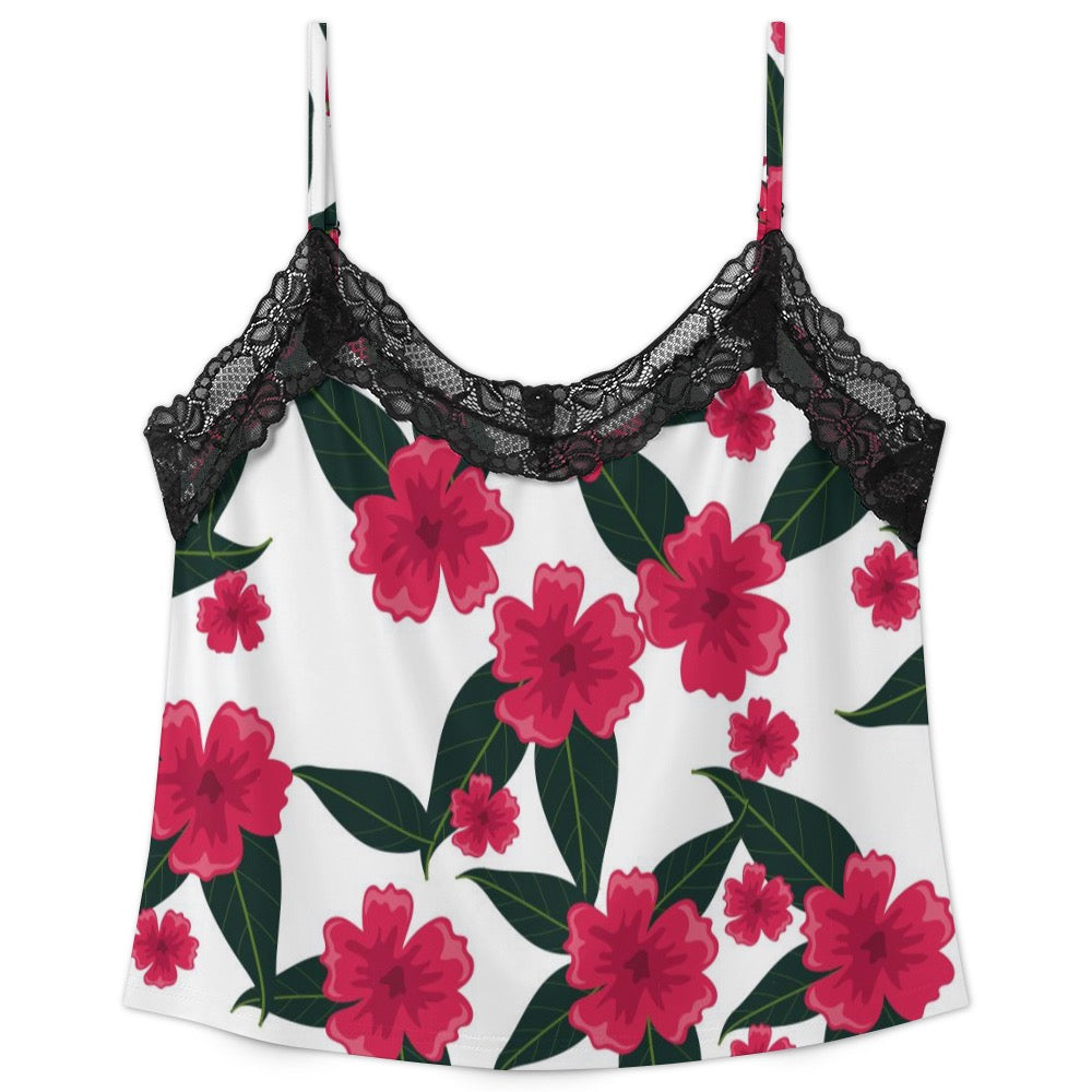Lace-trimmed camisole and shorts pajama set