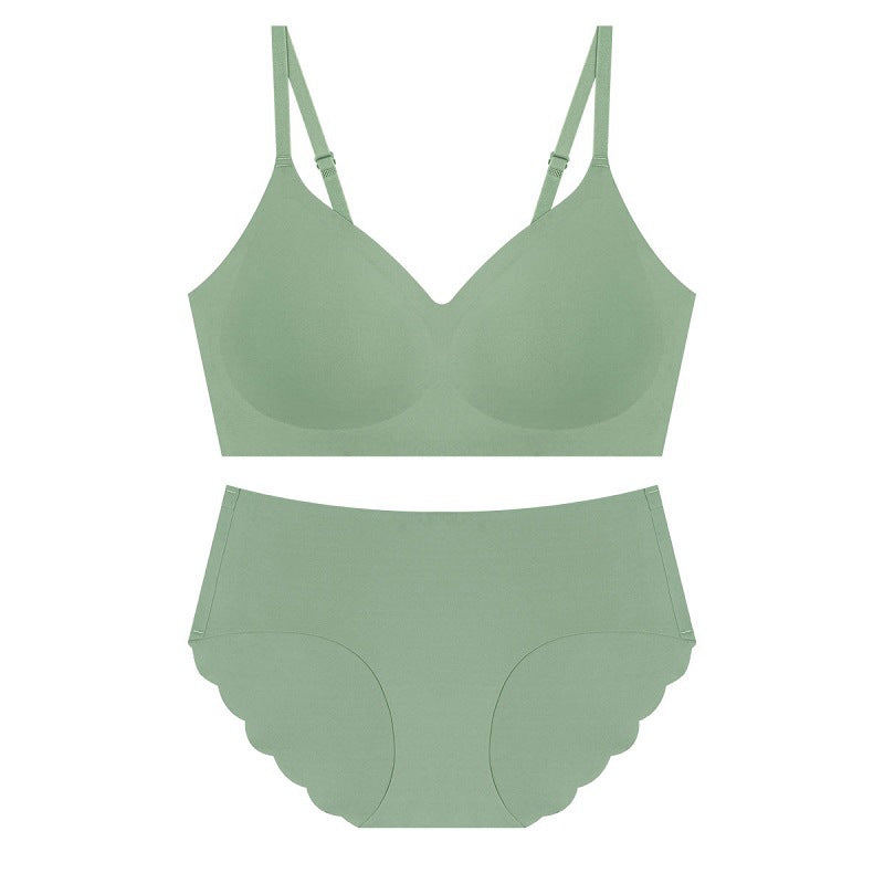 Japan And South Korea's Hot Style Seamless Underwear Women's Beauty Back Thin No Steel Ring Small Chest Gathered Show Big Bra Set