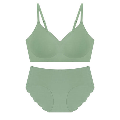 Japan And South Korea's Hot Style Seamless Underwear Women's Beauty Back Thin No Steel Ring Small Chest Gathered Show Big Bra Set