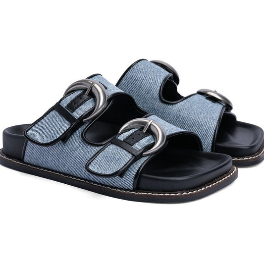 Fashionable denim one-line beach Roman sandals