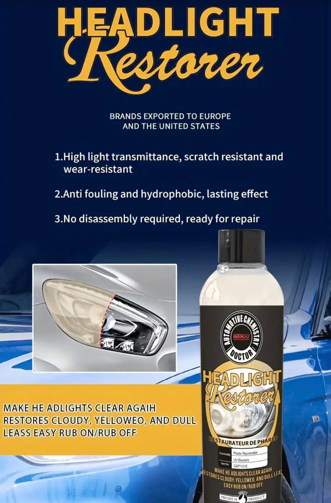 250ml Car Headlight Repair Polishing Kit Headlight Scratch-resistant.