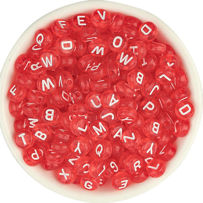 Acrylic Colorful English Alphabet Beads Transparent Candy Color Oblate Loose Beads