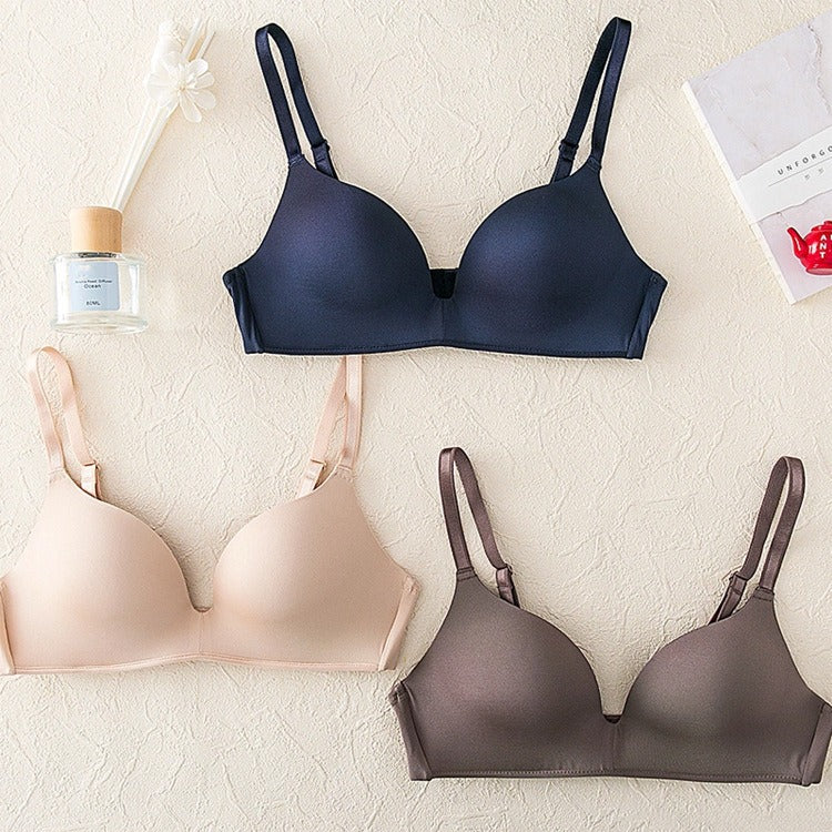 Japanese Light Clothing Without Trace Underwear Women Without Steel Ring Large Chest Show Small Students Thin Triangle Cup Light Bra