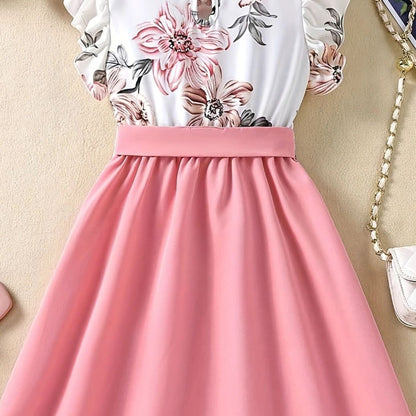 Girls' Flower Print Lace Dress