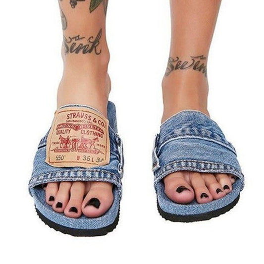 New Trendy Shoes, Summer Fashion Thick Sole, One word Matsuke, Cowboy Letter Cool Slippers for Women