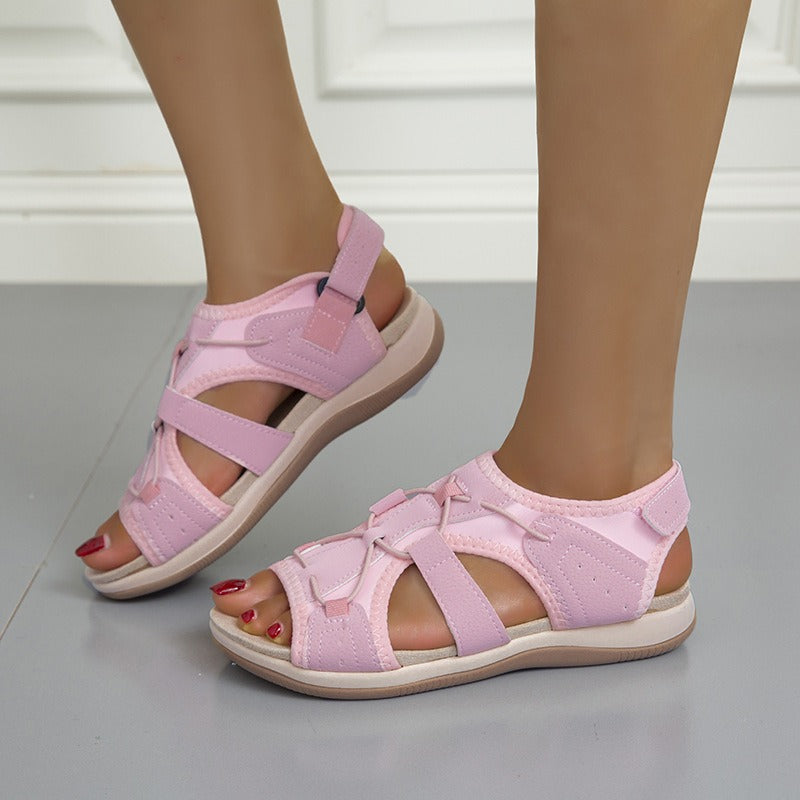 Women's sandals summer new round head breathable casual sandals large size flat beach sandals