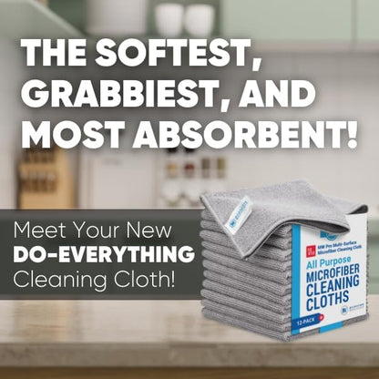 Microfiber Wholesale 12" x 12" MW Pro Multi-Surface Cleaning Cloths | Gray - 12 Pack | Premium Towels for Cleaning Glass, Kitchens, Bathrooms, Automotive, Supplies & Products
