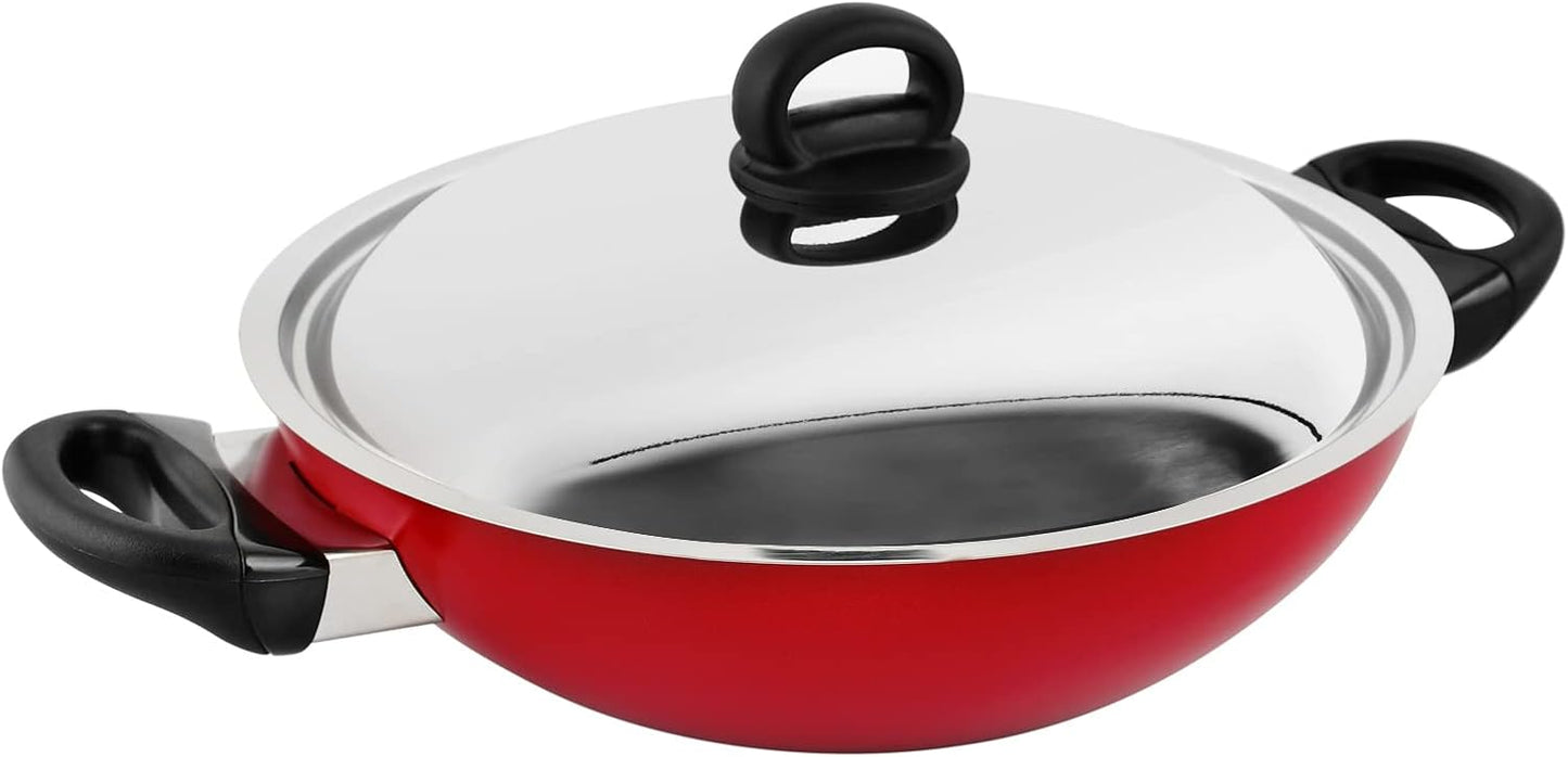 Prestige Classique 3X Ultra Tough Covered Wok Kadai, Red 12 Inch 30CM PR21500