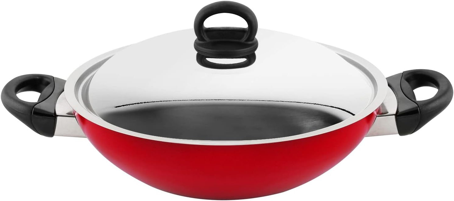 Prestige Classique 3X Ultra Tough Covered Wok Kadai, Red 12 Inch 30CM PR21500