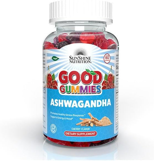 Sunshine Nutrition Good Gummies Ashwagandha | Promotes Healthy Stress Response | Balances Mood | Promotes a Calm Mind | Cherry Flavor | 60 Pcs