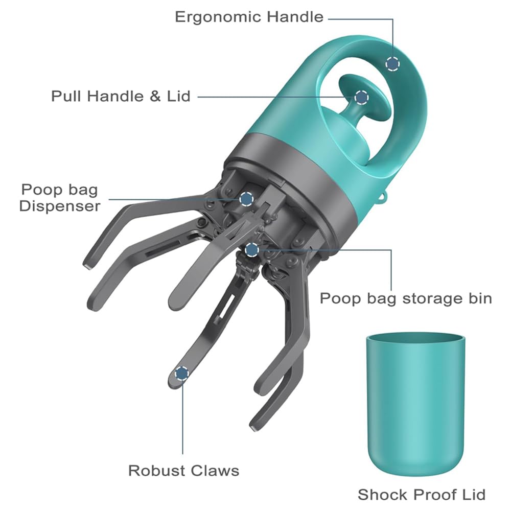 NeoStyle Portable Dog Poop Scooper, Sanitary Dog Waste Picker Upper with Bag Dispenser, 6 Claws Convenient And Lightweight, Can Be Installed On The Dog Rope for Dog Walking and Travel Use