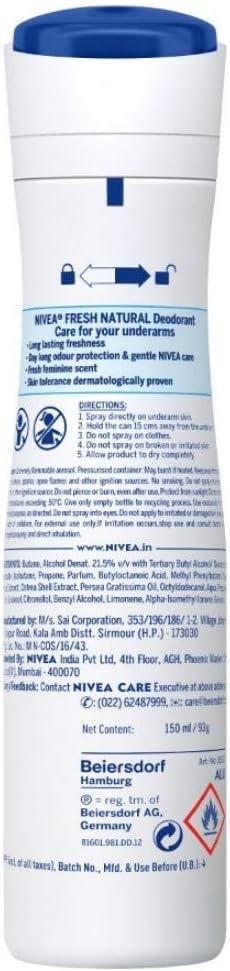Nivea Deodorant, Fresh Natural, Women, 150 ml