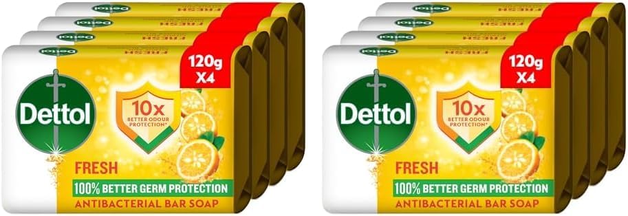 Dettol Fresh Anti-Bacterial Bathing Soap Bar Citrus & Orange Blossom Scent, 120g x4