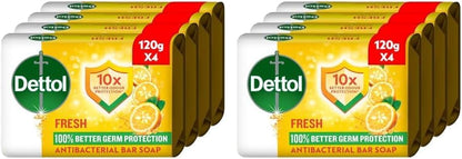 Dettol Fresh Anti-Bacterial Bathing Soap Bar Citrus & Orange Blossom Scent, 120g x4