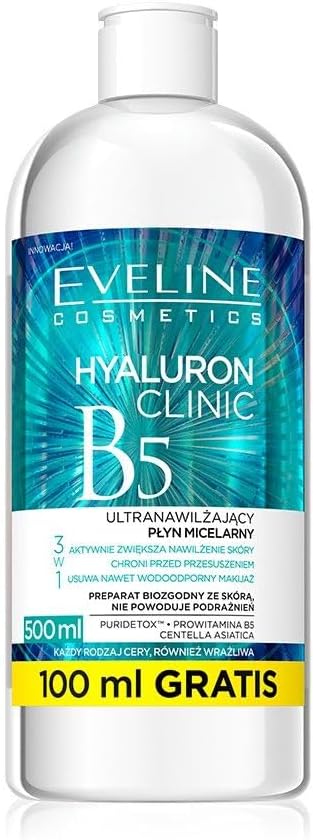 500 ml Eveline Hyaluronic Clinic Moisturising Micellar Water 3 in 1