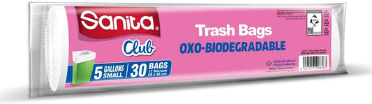 SANITA CLUB TRASH BAGS BIODEGRDABLE 5 GALLONS, 30 BAGS - White