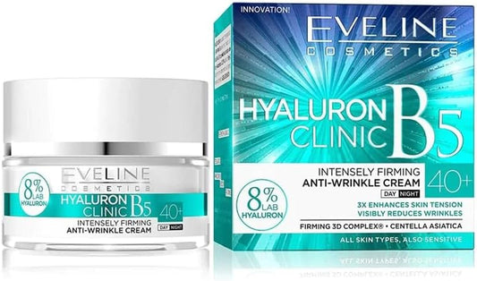 Eveline Cosmetics Hyaluron Clinic B5 Day and Night Cream 40+ | Anti Wrinkle Cream for Intense Firming | For All Skin Types | Ideal for Sensitive Skin | 50ml
