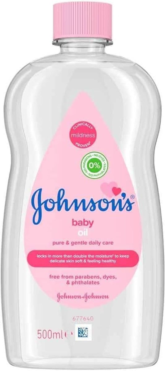 Johnson's Baby Oil (1 x 500 ml) Moisturising Baby Oil to Protect Delicate and Dry Skin, Hypoallergenic and pH-Balanced Baby Oil Ideal for Baby Massage and as Moisturiser for Dry Skin to Soften Hands