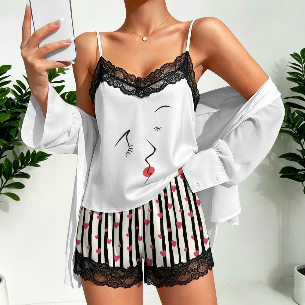Lace-trimmed camisole and shorts pajama set