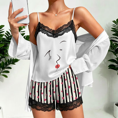 Lace-trimmed camisole and shorts pajama set