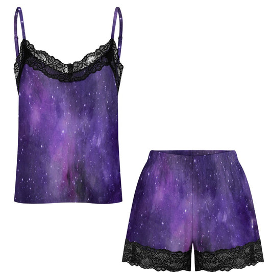 Lace-trimmed camisole and shorts pajama set