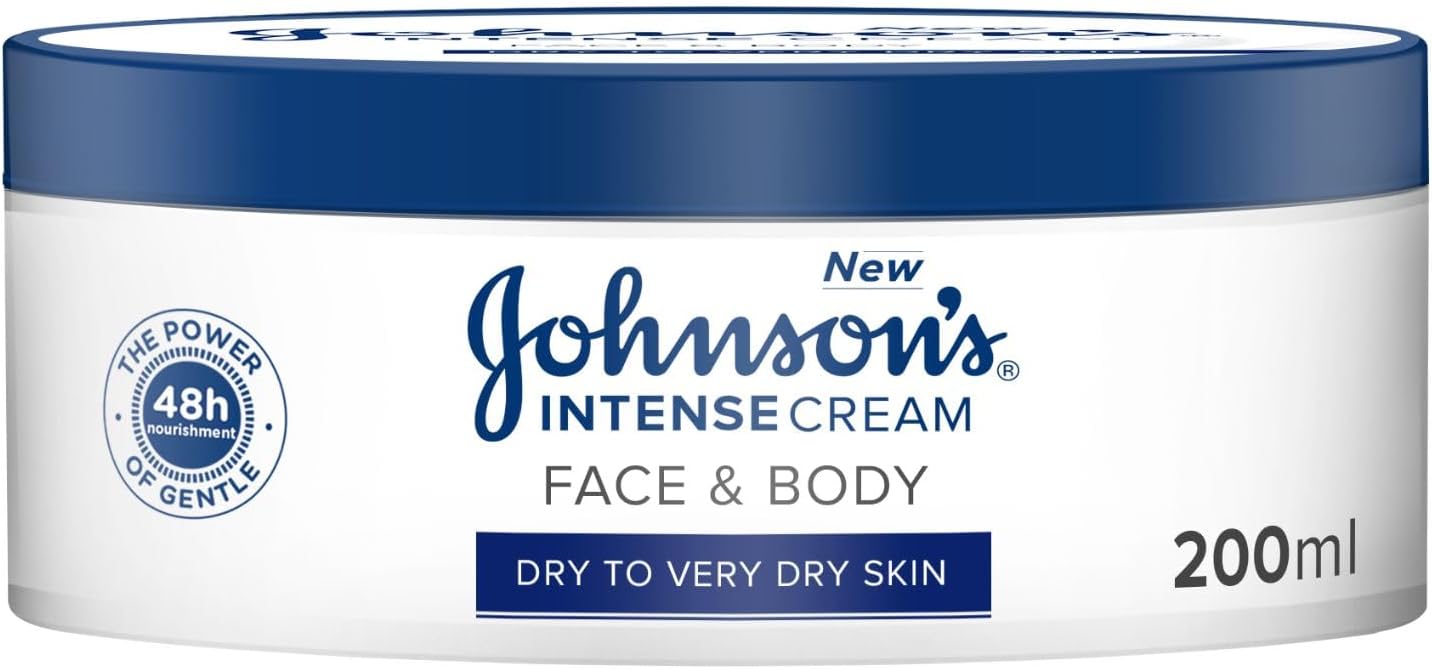 Johnson's Face & Body Cream, Dry to Very Dry Skin, Intense Nourishment, Enriched with Vitamin E and moisturizing agents, 48-hour nourishment, 200ml