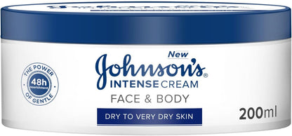 Johnson's Face & Body Cream, Dry to Very Dry Skin, Intense Nourishment, Enriched with Vitamin E and moisturizing agents, 48-hour nourishment, 200ml