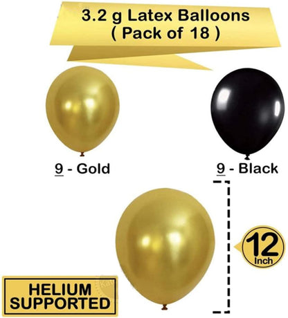 Black,Gold Balloons and Paper Pom Poms Party Supplies for Birthday Decoration With Pale Champagne Metallic Foil Fringe Tinsel Curtain Happy Birthday Party Decoration Backdrop,Black Decoration Kit
